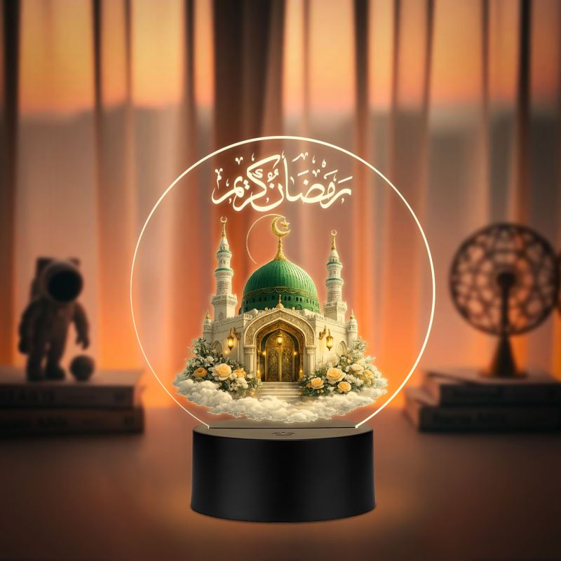 Makka Madina LED Night Lamp with Warm White Light Islamic Ramadan Theme Decor Islamic Home & Office Table Decor Gift for Islamic Friend